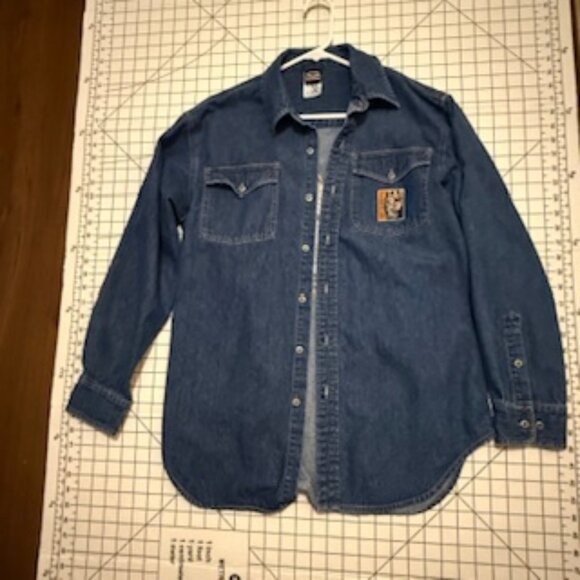 Y2K UNI-SEX HARLEY DAVIDSON LONG SLEEVE JEAN SHIRT SZ SM - Picture 2 of 12